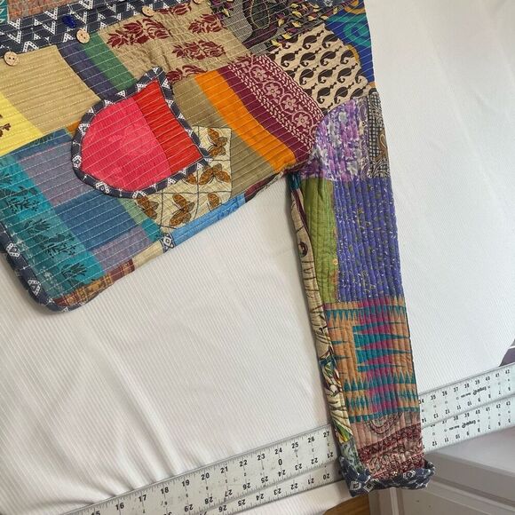 Quilted Jacket Women’s Floral Reversible Satin Kantha Art To Wear Boho One Size - Picture 2 of 12